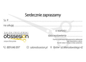 Voucher Obssesion Salon Fryzjerski Justyna Gliszczyńska